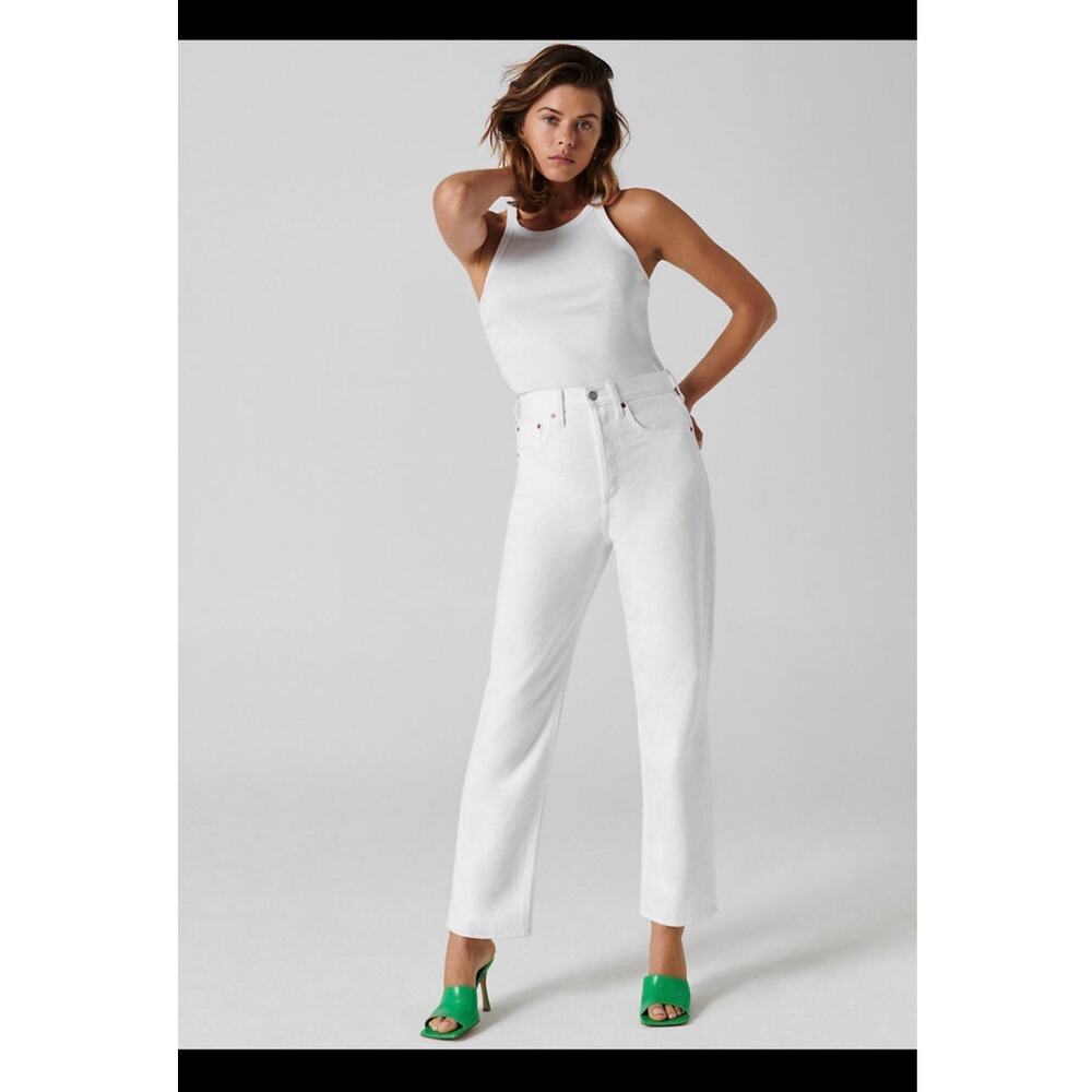 Denim Forum Joni High Rise White Straight Leg Jeans